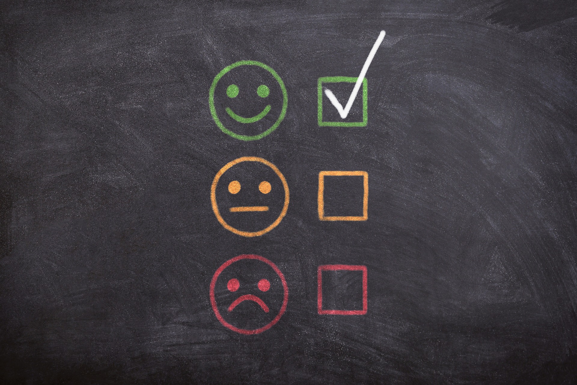 happy and sad face emoji (sad face has a check mark)