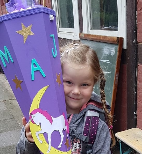 Maja on her first day of school