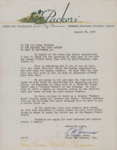 Memo from Lee Joannes, Green Bay Packers President. Courtesy of the Cofrin Library Archives.