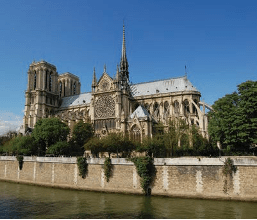 A photograph of the outside of the Notre-Dame de Paris building.