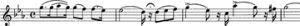 Title: Musical notation of The introductory four-bar phrase played by the violin one forms the basis for the following three phrases to bar sixteen, most of the music being played on muted strings. - Description: Musical notation of The introductory four-bar phrase played by the violin one forms the basis for the following three phrases to bar sixteen, most of the music being played on muted strings.