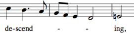 A picture of sheet music, showing how the words and melody descend together when "word painting."