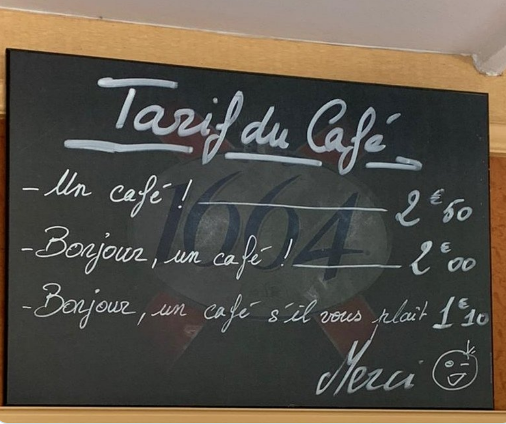Photo of a menu at a coffee shop.