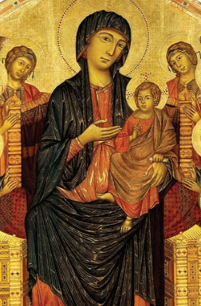 A serene depiction of the Madonna and Child surrounded by angels, embodying grace and divine love in a celestial setting.