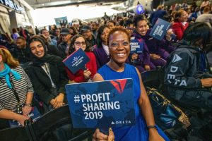 Delta Air Lines celebrates profit sharing with their 80,000 employess at the Delta Air Lines campus in Atlanta, Ga. on Thursday, February 14, 2019. (Photo by Chris Rank/Rank Studios 2019)